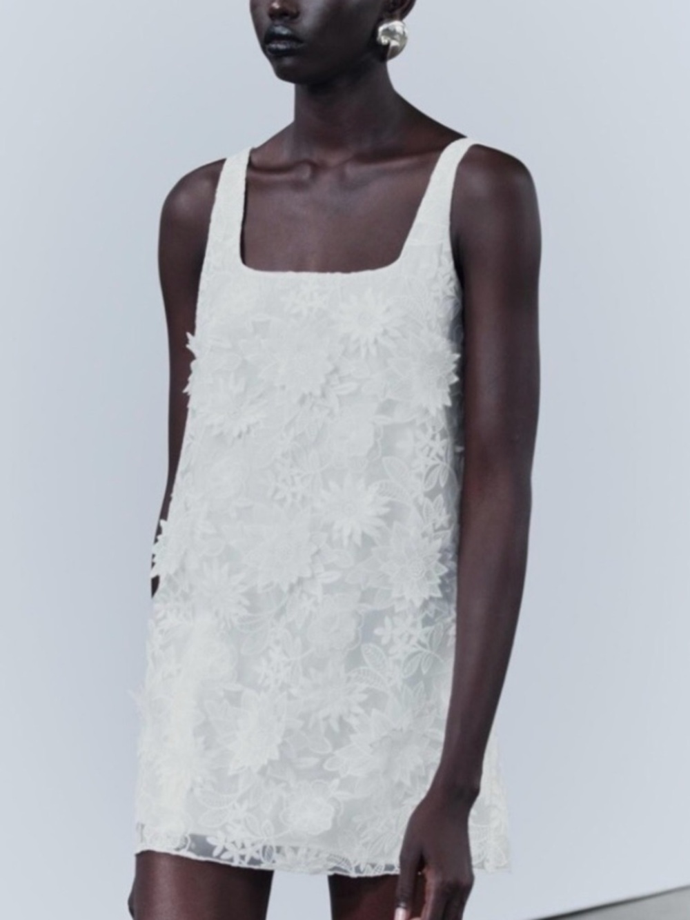 Zara White Floral Lace Mini Dress